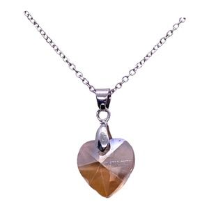 Imitation Silver Yellow Topaz Crystal Rhinestone Heart Pendant Necklace Gift Box